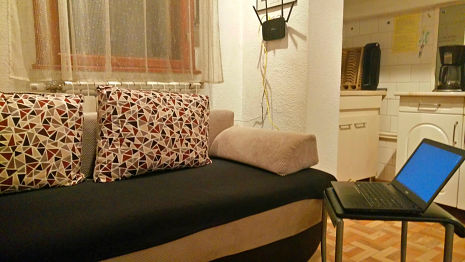 Double sofa bed Bucharest short term rental 1 bedroom apartment Amzei historic center